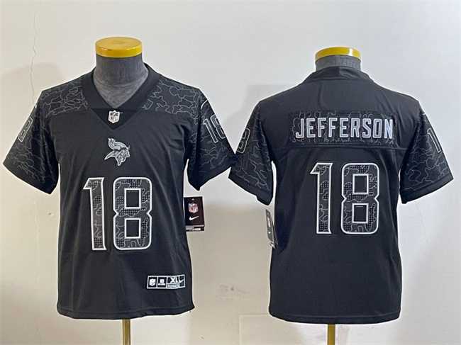 Youth Minnesota Vikings #18 Justin Jefferson Black Reflective Limited Stitched Football Jersey,We sell and wholesale Youth Minnesota Vikings #18 Justin Jefferson Black Reflective Limited Stitched Football Jersey on line form chian!